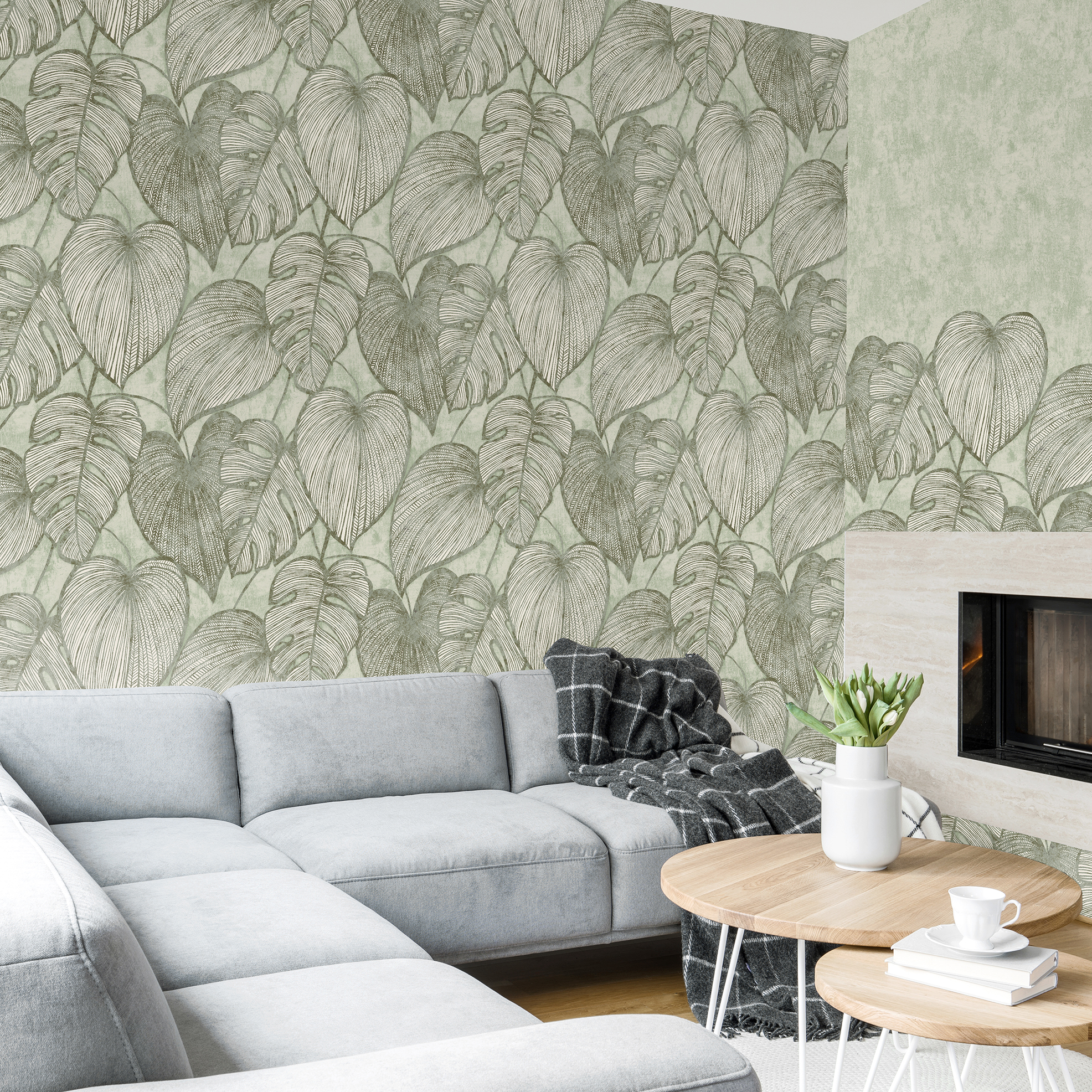 Green design wallpaper with motif | Hohenberger Monstera leaf